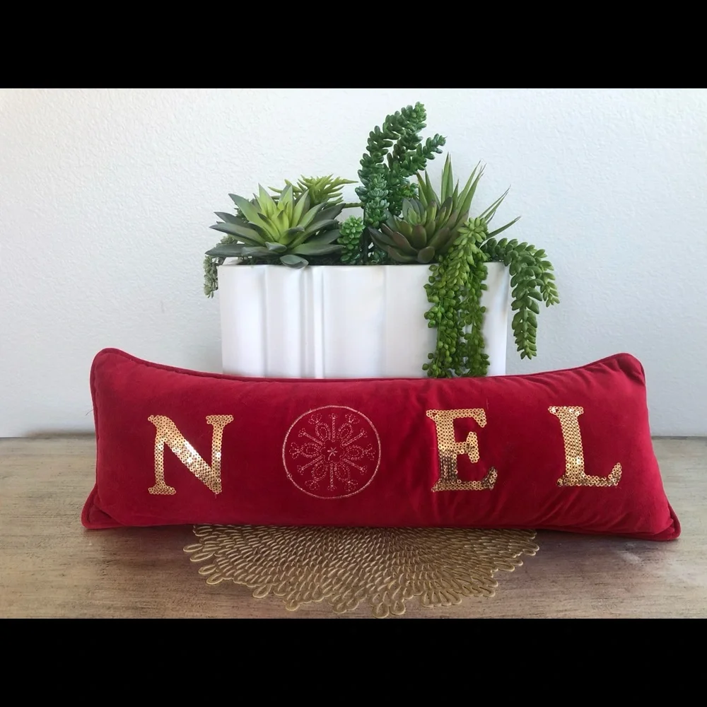 Noel Holiday Red Rectangle Throw Pillow